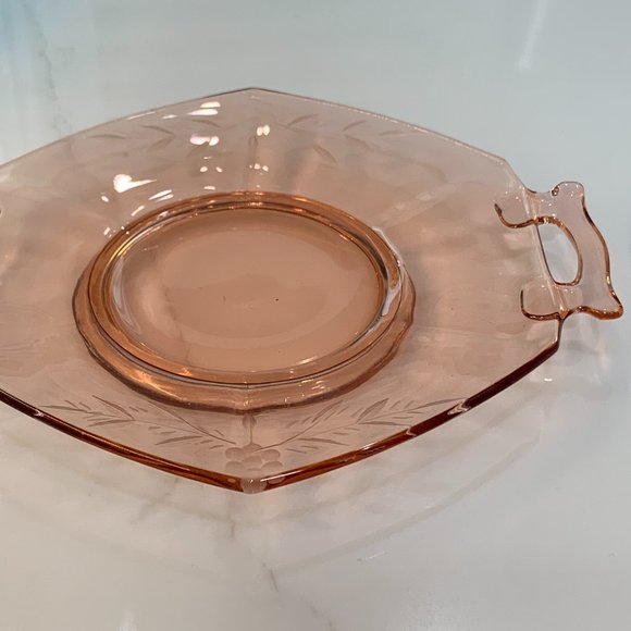 Pink Depression Glass Etched Tray with Handles - Picture 13 of 14
